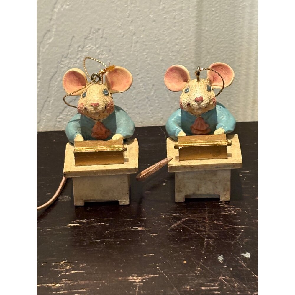 Set of 2 Kurt Adler Hole In The Wall Gang Mouse Christmas Ornaments Secretary